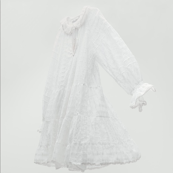 NWT‎ ZARA EMBROIDERED OYSTER WHITE DRESS - Picture 3 of 5